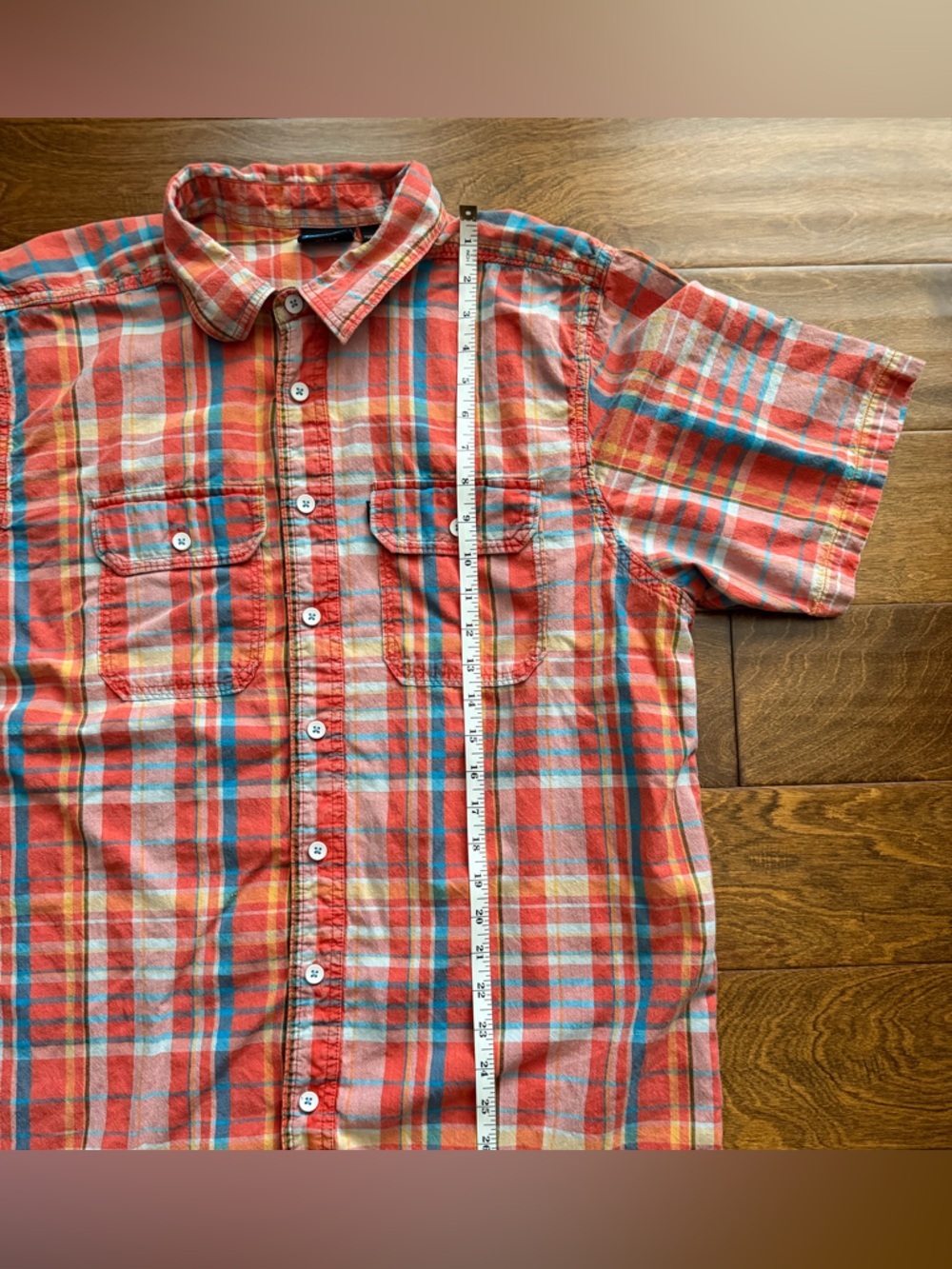 Kavu Men's XL Plaid Orange Short Sleeve Button Up Casual Shirt Hiking Outdoor - Picture 5 of 8